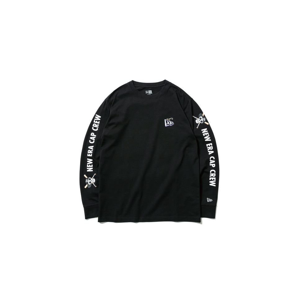 長袖 コットン Tシャツ ONE PIECE ワンピース 悪魔の実 フラッグロゴ NEW ERA CAP CREW ブラック