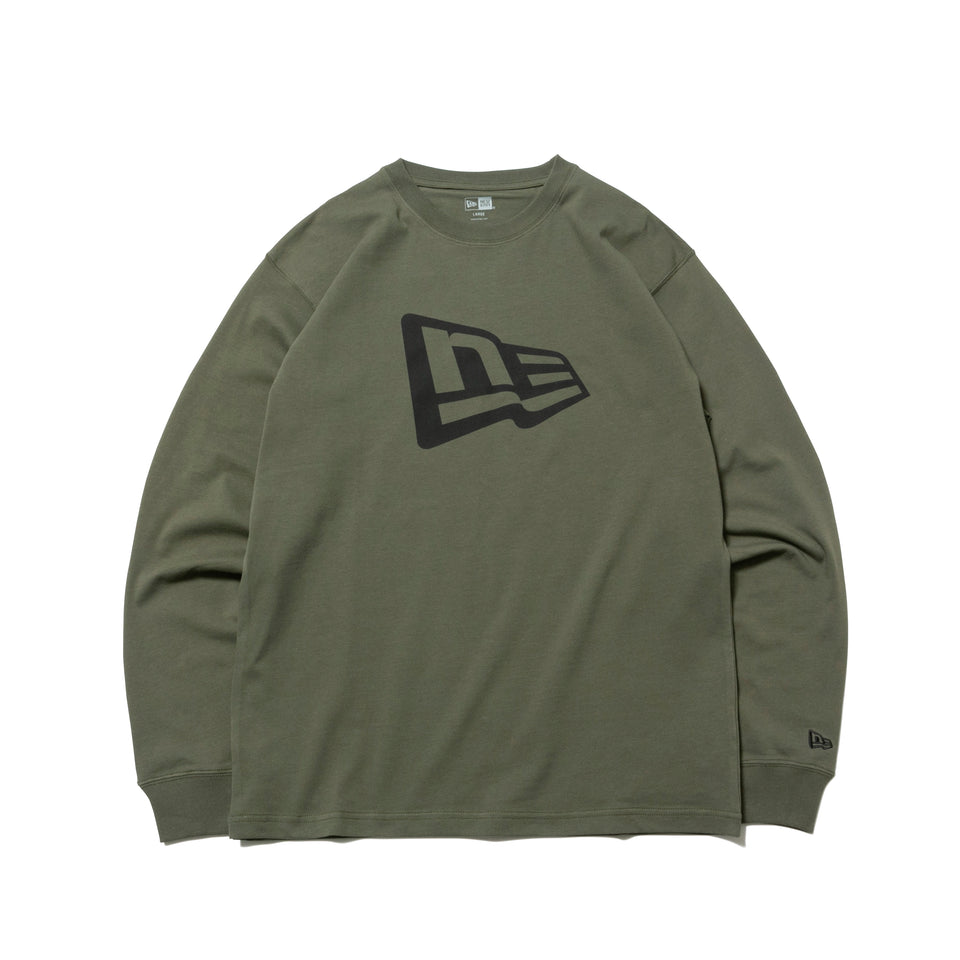 長袖 コットン Tシャツ フラッグロゴ オリーブ × ブラック レギュラーフィット