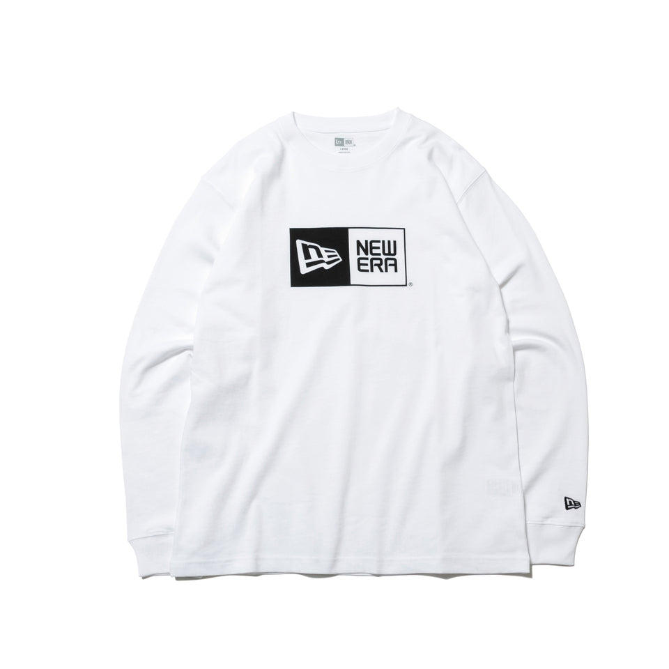 長袖 コットン Tシャツ ボックスロゴ ホワイト × ブラック レギュラーフィット