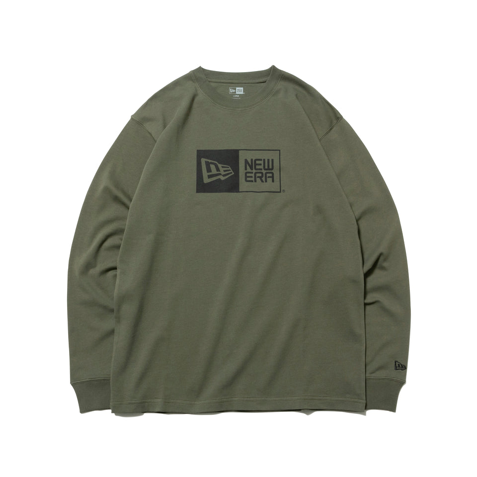 長袖 コットン Tシャツ ボックスロゴ オリーブ × ブラック レギュラーフィット