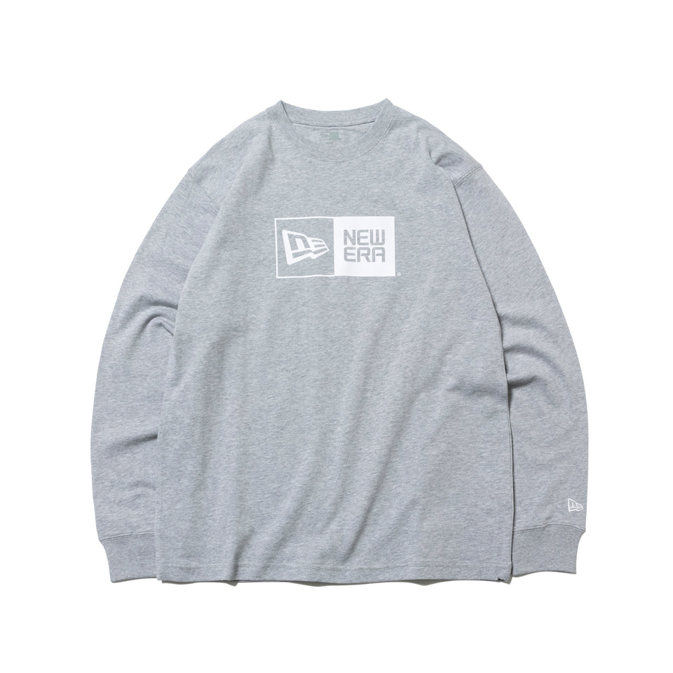 長袖 コットン Tシャツ ボックスロゴ グレー × ホワイト  レギュラーフィット