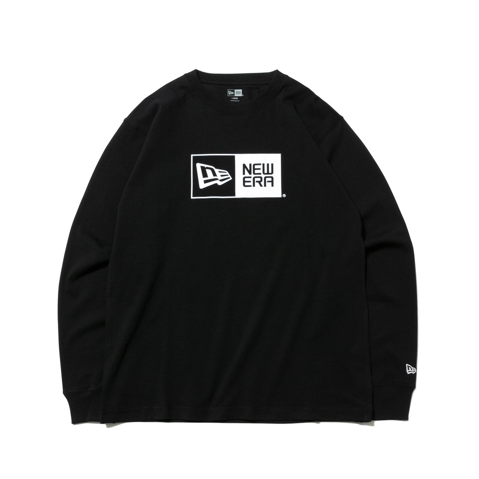長袖 コットン Tシャツ ボックスロゴ ブラック × ホワイト  レギュラーフィット