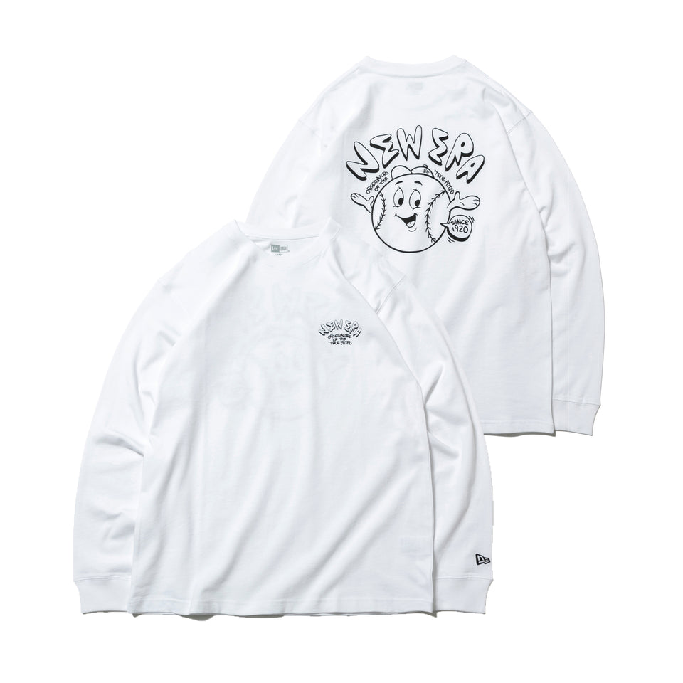 長袖 コットン Tシャツ ボールボーイ ホワイト × ブラック レギュラーフィット