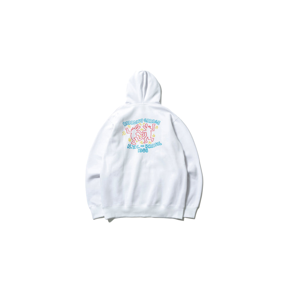 裏起毛 スウェット プルオーバー フーディー Keith Haring キース・へリング パラダイス ホワイト