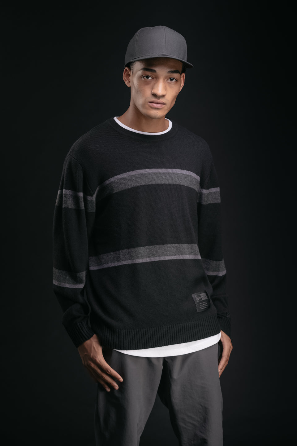 長袖 ニットセーター ウォッシャブル NEW ERA BLACK LABEL ブラック