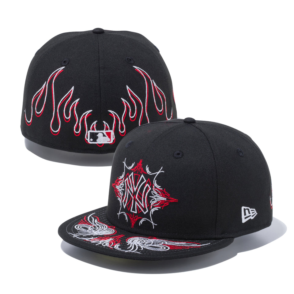 59FIFTY ニューヨーク・ヤンキース ピンストライプ ブラック × ラディアントレッド