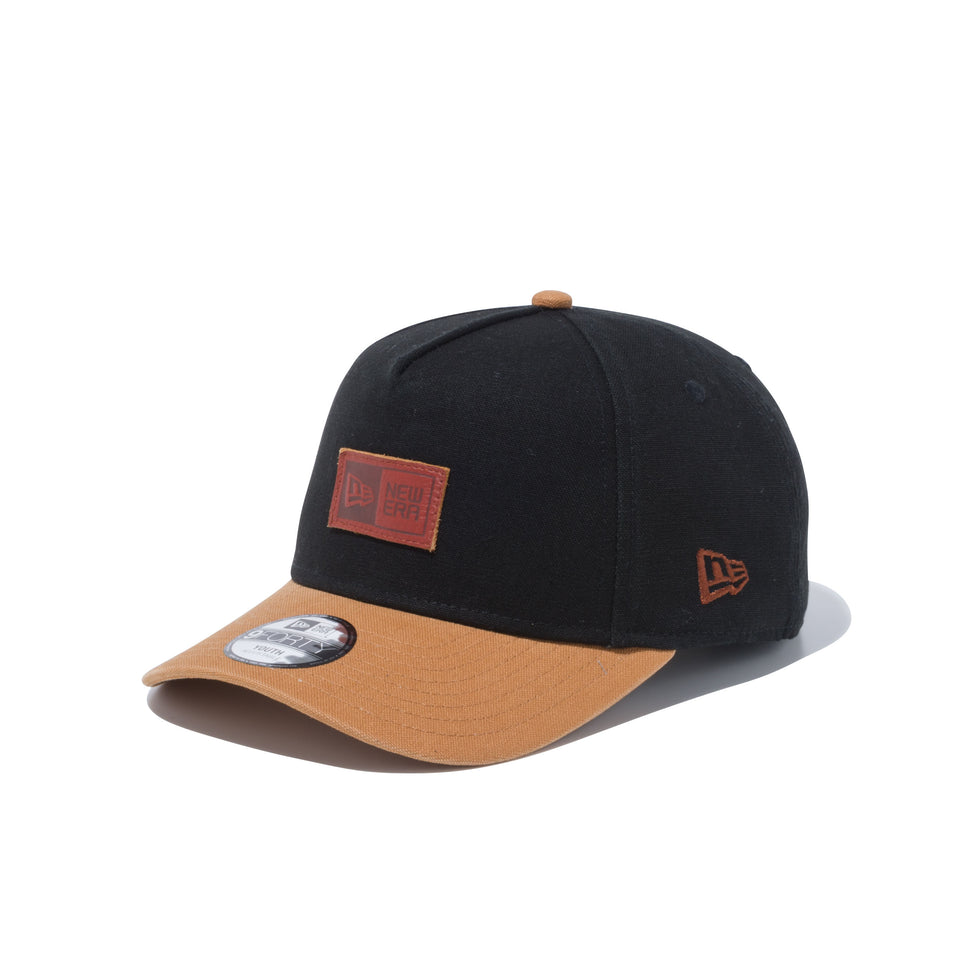 Youth 9FORTY A-Frame ダックキャンバス レザーパッチ ブラック タンバイザー