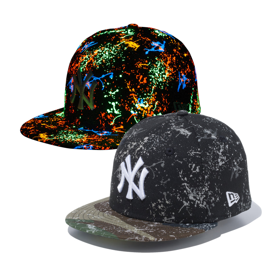 Kid's 59FIFTY ニューヨーク・ヤンキース スプラッシュペイント グローインザダーク ブラック ウッドランドカモバイザー