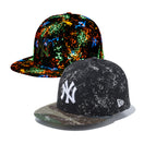 Kid's 59FIFTY ニューヨーク・ヤンキース スプラッシュペイント グローインザダーク ブラック ウッドランドカモバイザー