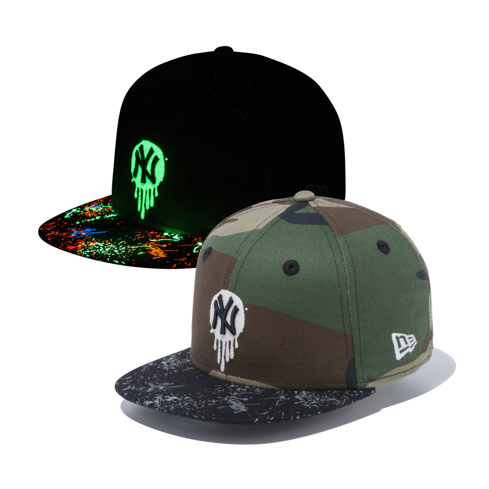 Child 9FIFTY ニューヨーク・ヤンキース スプラッシュペイント グローインザダーク ウッドランドカモ ブラックバイザー
