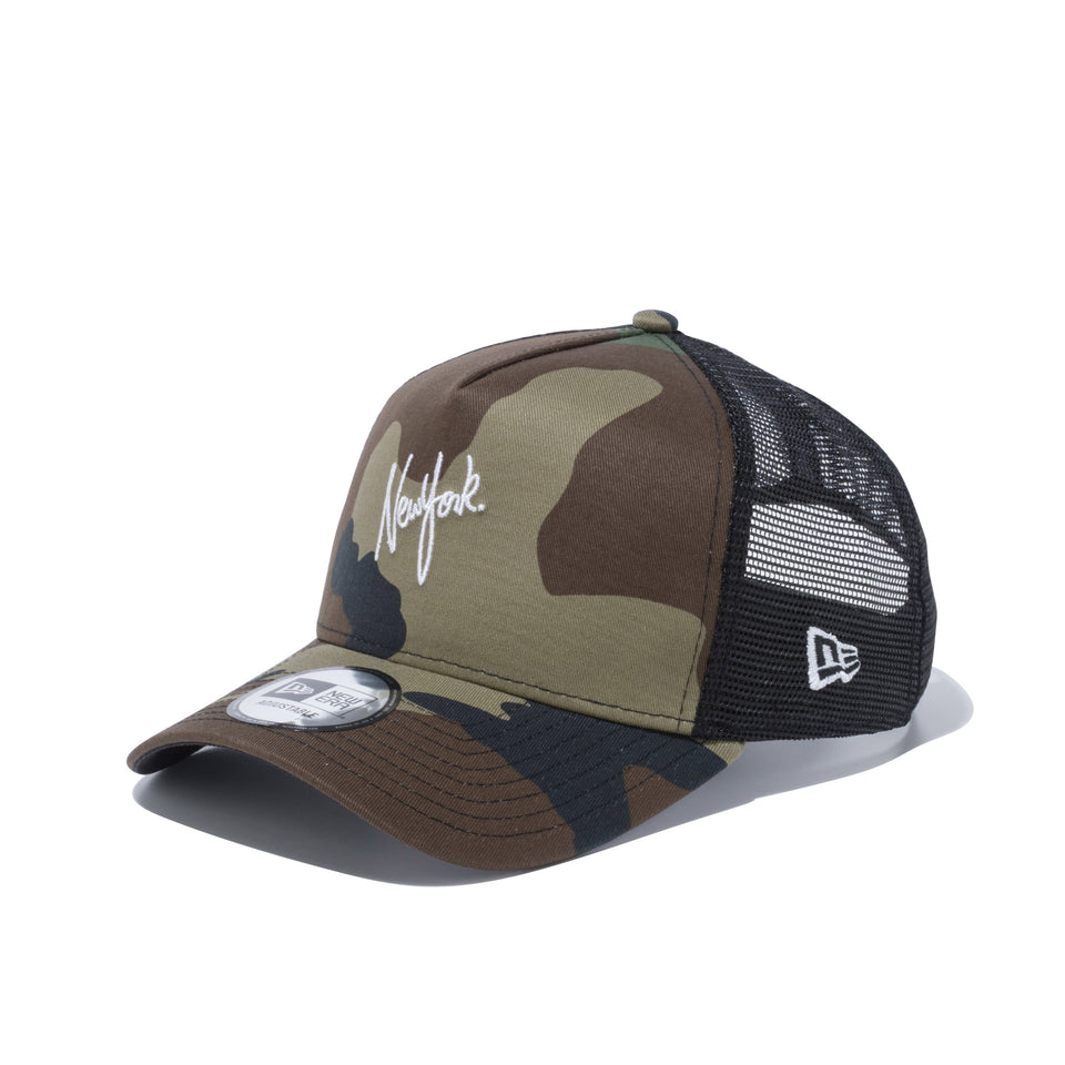 9FORTY A-Frame トラッカー ハンドリトゥン シティネーム NewYork ウッドランドカモ | NEW ERA ニューエラ公式オンラインストア