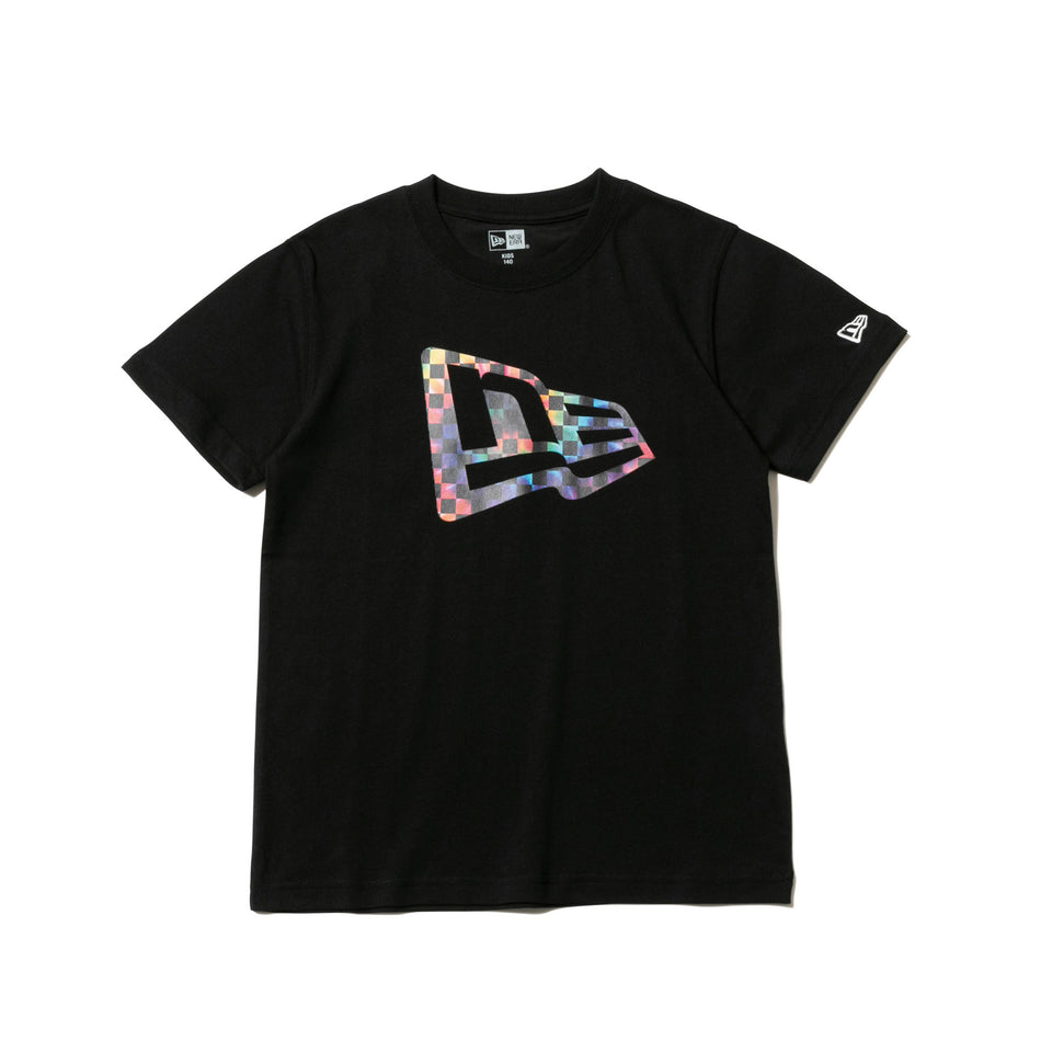 Youth 半袖 コットン Tシャツ タイダイチェッカー フラッグロゴ ブラック