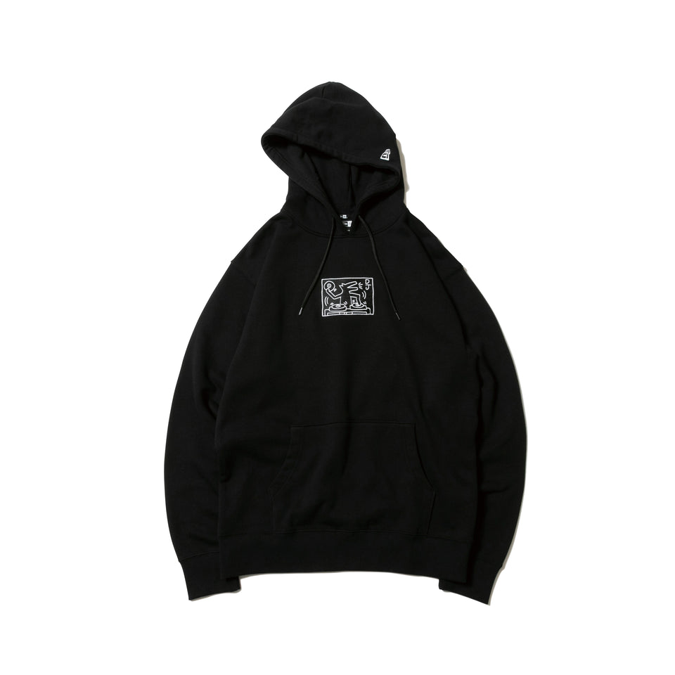 裏毛 スウェット プルオーバー フーディー Keith Haring キース・へリング ドッグ ブラック レギュラーフィット