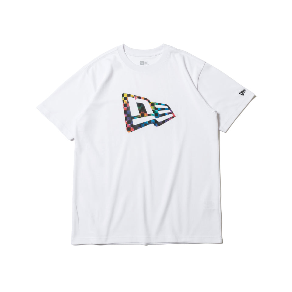 半袖 パフォーマンス Tシャツ タイダイチェッカー フラッグロゴ ホワイト