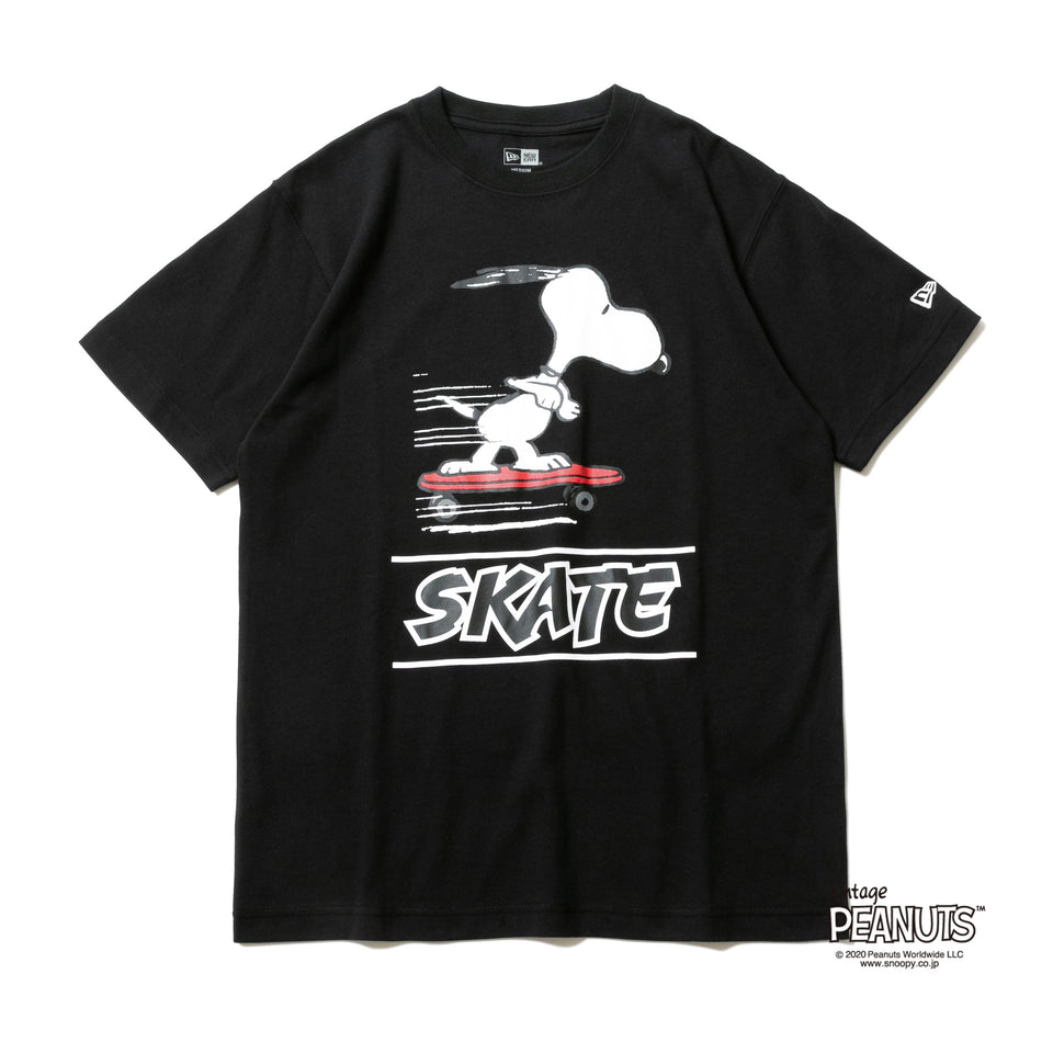 半袖 コットン Tシャツ PEANUTS ピーナッツ スヌーピー スケートボード ブラック レギュラーフィット