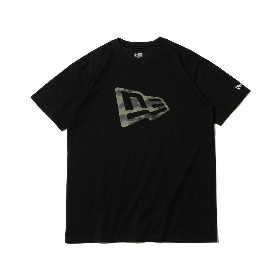 半袖 コットン Tシャツ タイガーストライプカモ フラッグロゴ ブラック レギュラーフィット