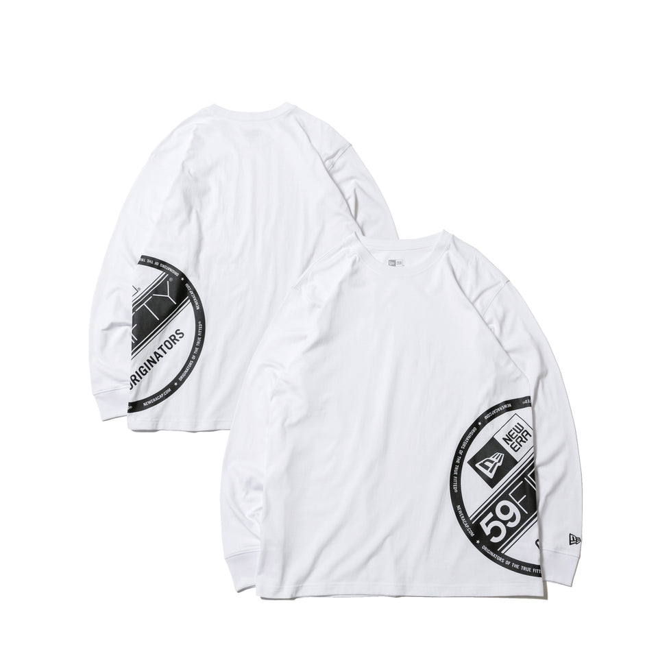 長袖 コットン Tシャツ ズームアップ バイザーステッカー ホワイト × ブラック リラックスフィット