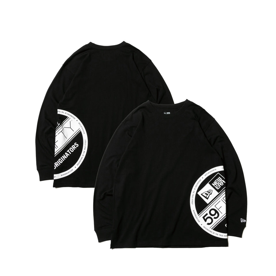 長袖 コットン Tシャツ ズームアップ バイザーステッカー ブラック × ホワイト リラックスフィット