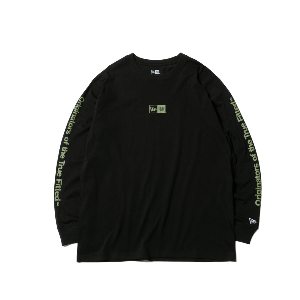 長袖 コットン Tシャツ Originators of the True Fitted ブラック × オリーブグリーン リラックスフィット