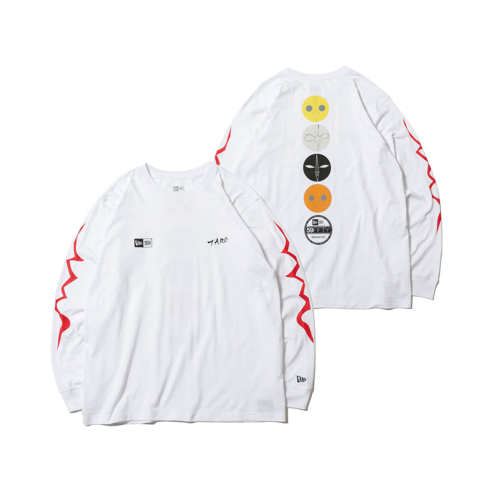 長袖 コットン Tシャツ Taro Okamoto 岡本太郎 太陽の塔 マルチ ホワイト リラックスフィット