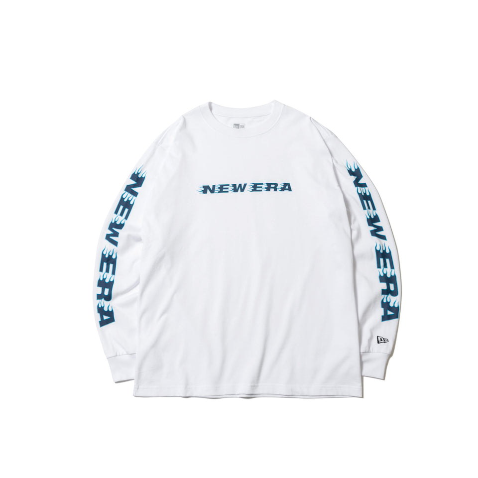 長袖 コットン Tシャツ ファイアーパターン ホワイト レギュラーフィット