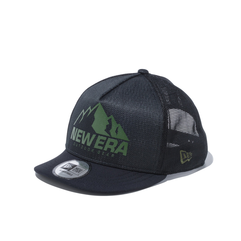 9FORTY A-Frame トラッカー ショートバイザー フルメッシュ マウンテンロゴ ブラック × アルパイングリーン | NEW ERA ニューエラ公式オンラインストア