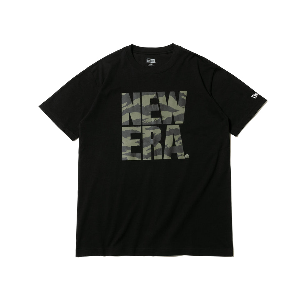 半袖 コットン Tシャツ タイガーストライプカモ スクエアニューエラロゴ ブラック レギュラーフィット
