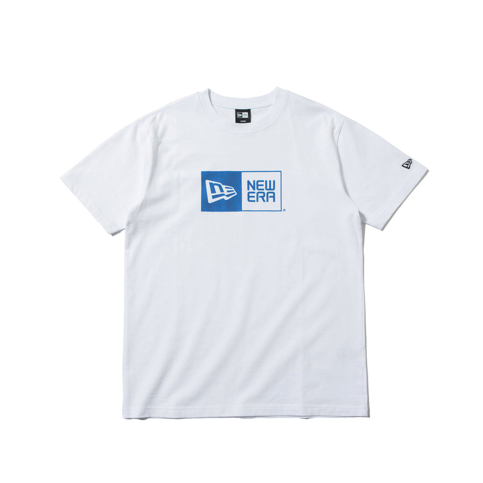 半袖 コットン Tシャツ ボックスロゴ ホワイト × ブルー レギュラーフィット