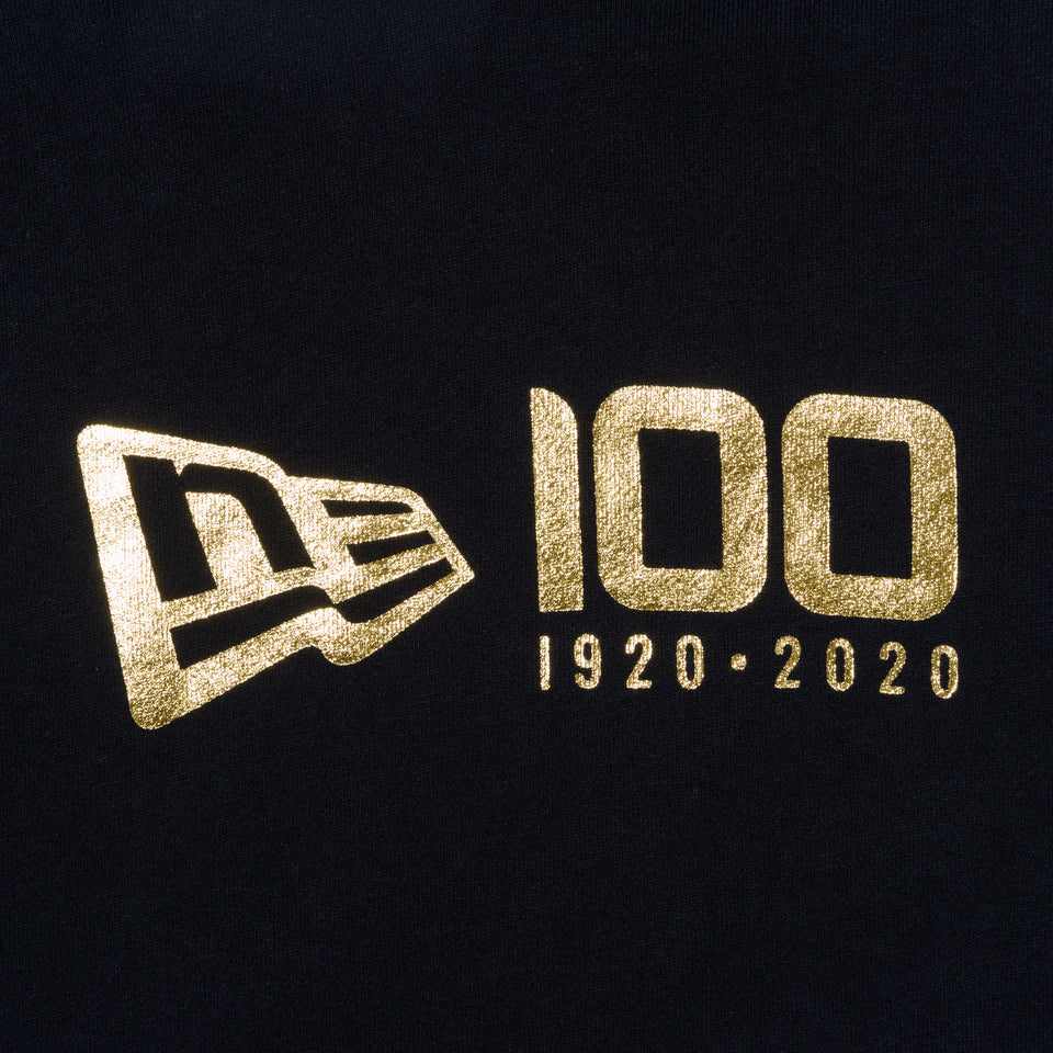 スウェット プルオーバーフーディー NEW ERA 100周年 マルチロゴ フロント ブラック × メタリックゴールド
