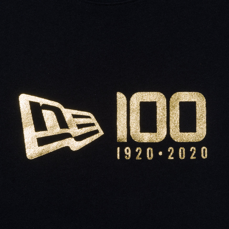 長袖 コットンTシャツ NEW ERA 100周年 マルチロゴ フロント ブラック × メタリックゴールド レギュラーフィット