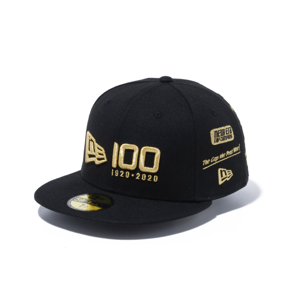 59FIFTY NEW ERA 100周年 マルチロゴ フロント ブラック × メタリックゴールド