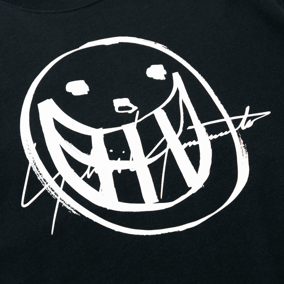 半袖 コットン Tシャツ Yohji Yamamoto SS21 スマイル シグネチャーロゴ ブラック レギュラーフィット
