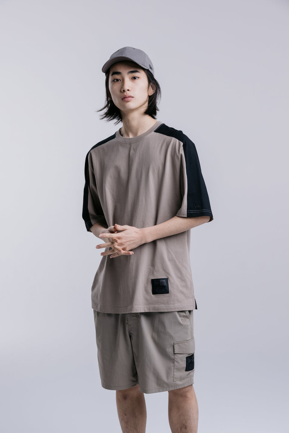 半袖 パネルド コットン Tシャツ NEW ERA BLACK LABEL ペールカーキ