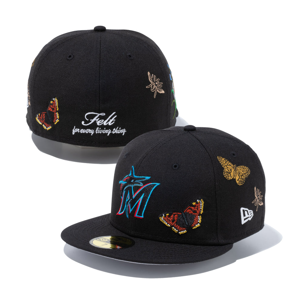 59FIFTY Felt マイアミ・マーリンズ Butterfly Garden グレーアンダーバイザー - 12849890-700| NEW ERA ニューエラ公式オンラインストア