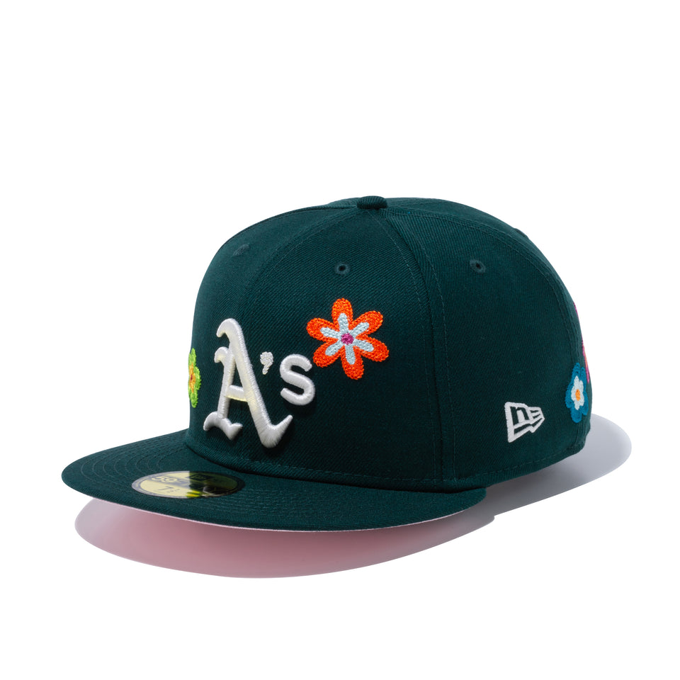 59FIFTY Chain Stitch Floral オークランド・アスレチックス ピンクアンダーバイザー