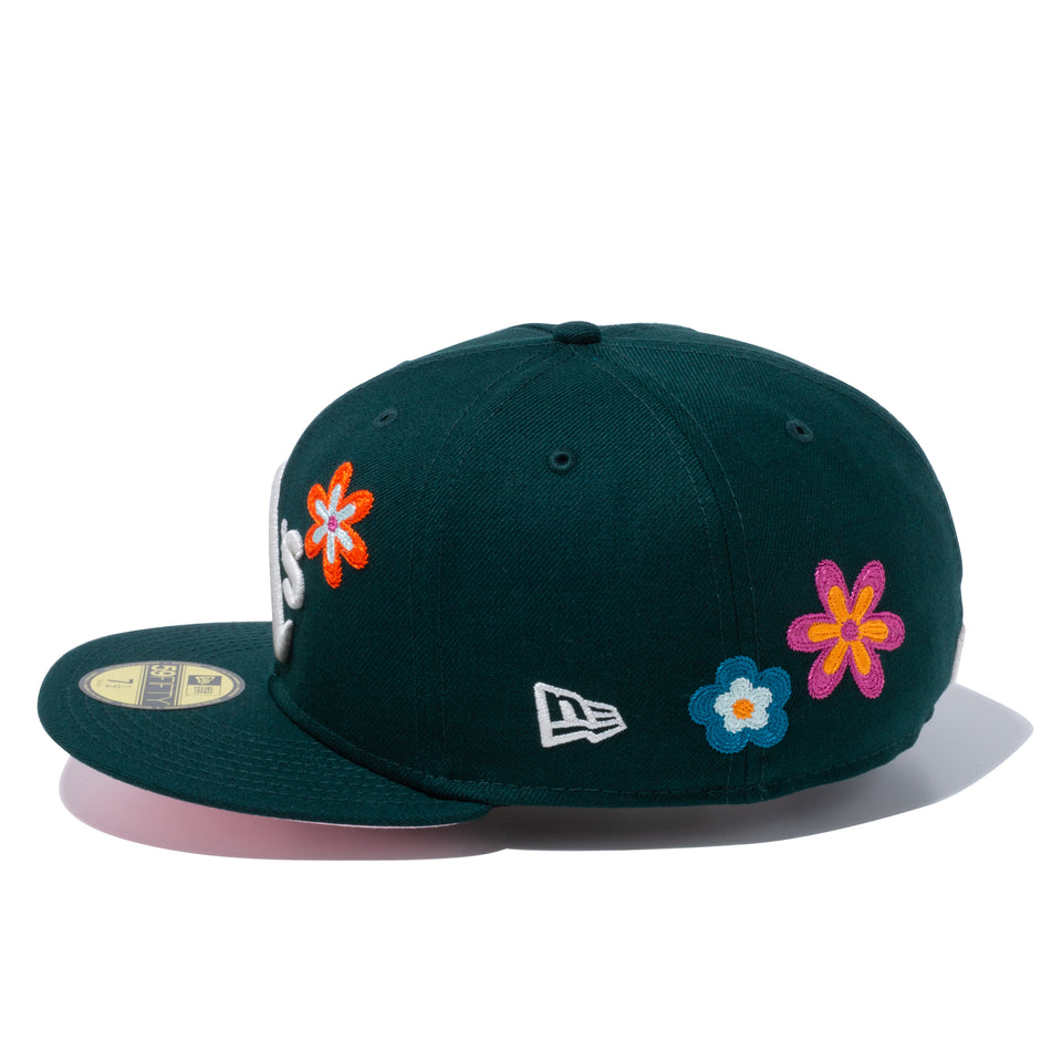 59FIFTY Chain Stitch Floral オークランド・アスレチックス ピンクアンダーバイザー