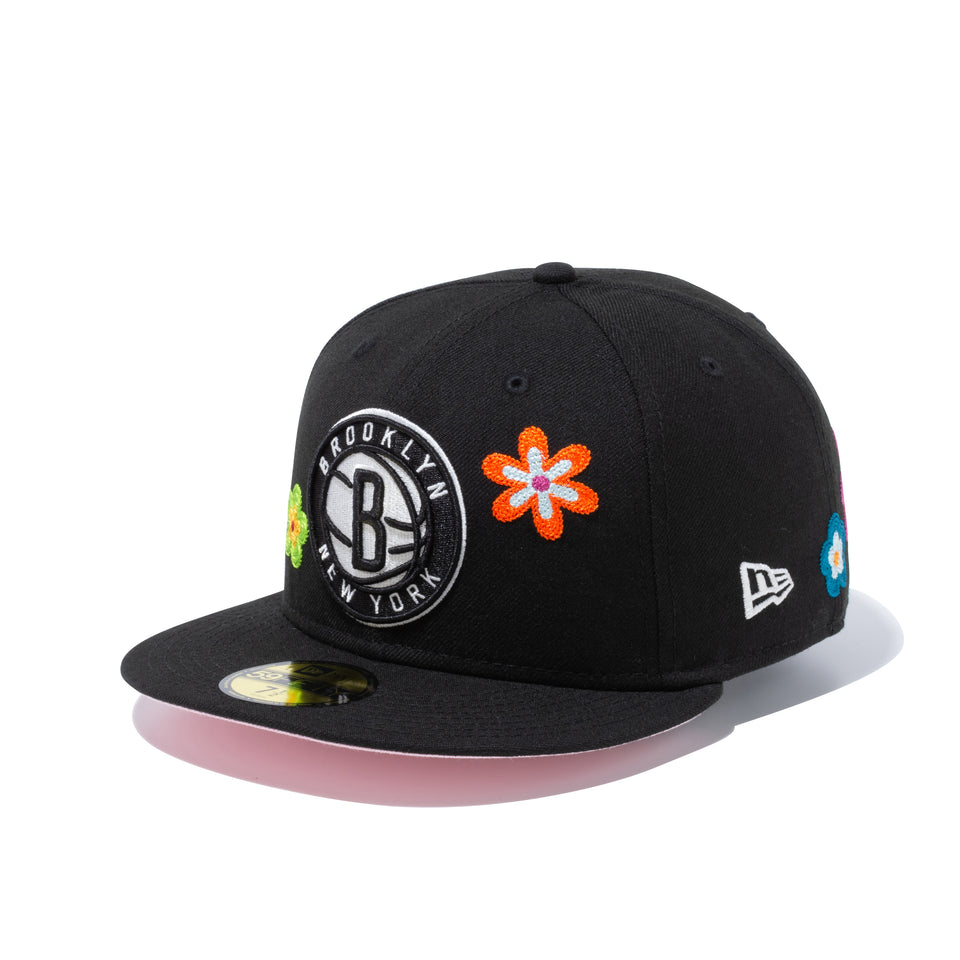 59FIFTY Chain Stitch Floral ブルックリン・ネッツ ピンクアンダーバイザー