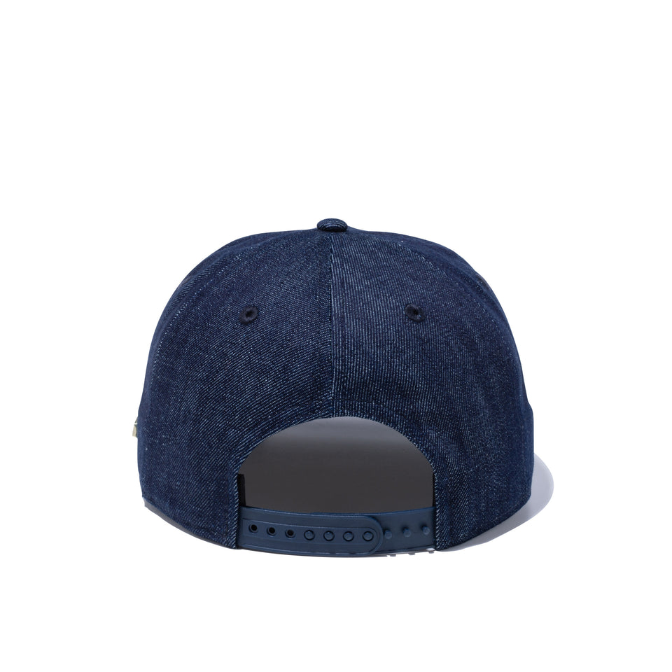9FIFTY メタルフラッグロゴ ウーブンパッチ インディゴデニム シャイニーゴールドメタルピン