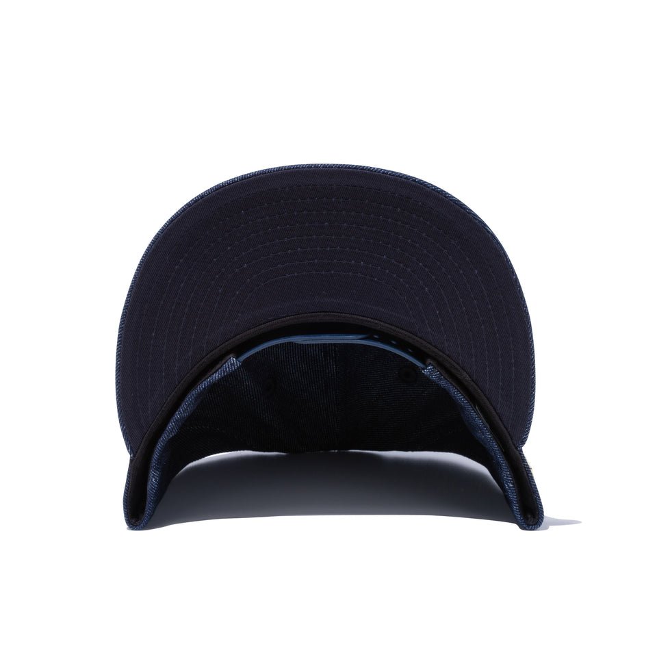 9FIFTY メタルフラッグロゴ ウーブンパッチ インディゴデニム シャイニーゴールドメタルピン