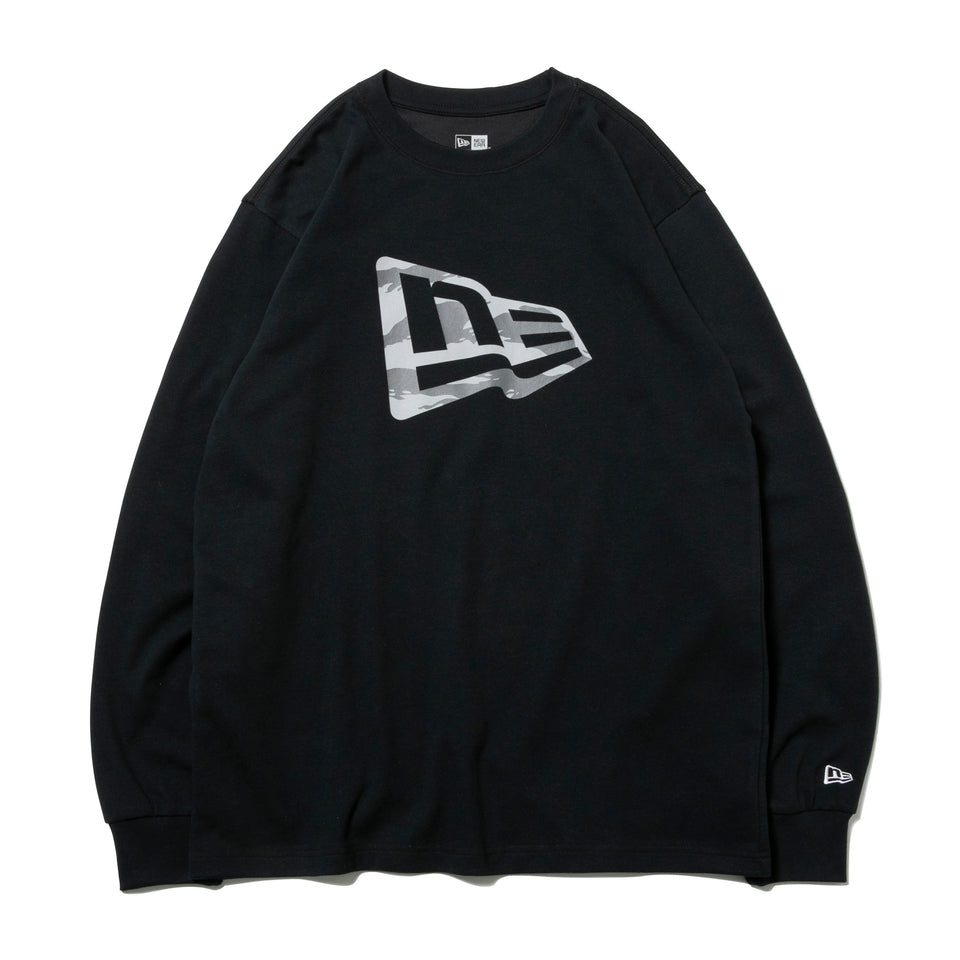 長袖 パフォーマンス Tシャツ フラッグロゴ タイガーストライプカモ ブラック レギュラーフィット