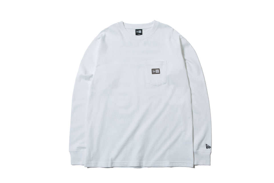 長袖 コットン ポケット Tシャツ ボックスロゴ ホワイト レギュラーフィット