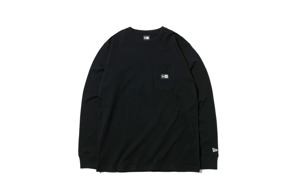 長袖 コットン ポケット Tシャツ ボックスロゴ ブラック レギュラーフィット
