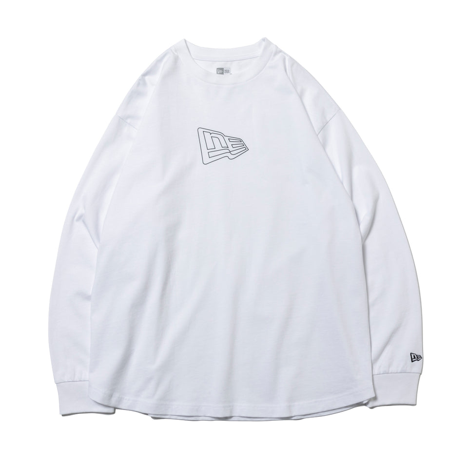 長袖 コットン オーバーサイズド Tシャツ アウトライン フラッグロゴ ホワイト