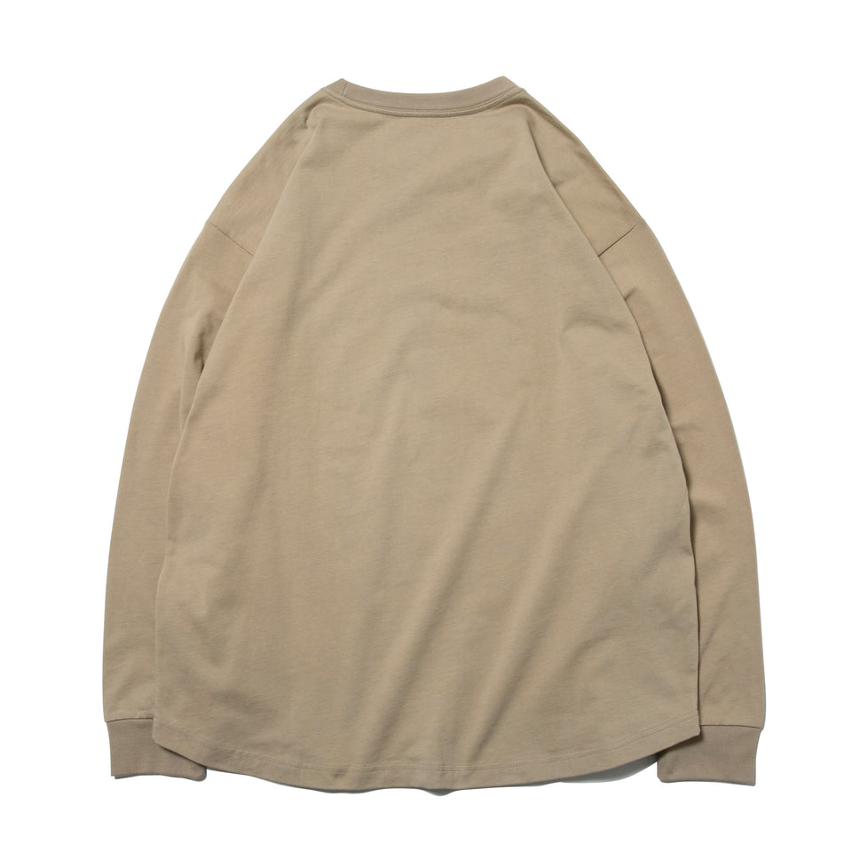 長袖 コットン オーバーサイズド Tシャツ アウトライン フラッグロゴ ベージュ