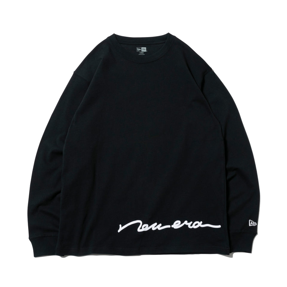 長袖 コットン Tシャツ ハンドリトゥン ブラック レギュラーフィット