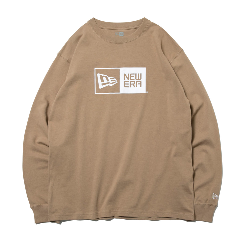 長袖 コットン Tシャツ ボックスロゴ ベージュ レギュラーフィット