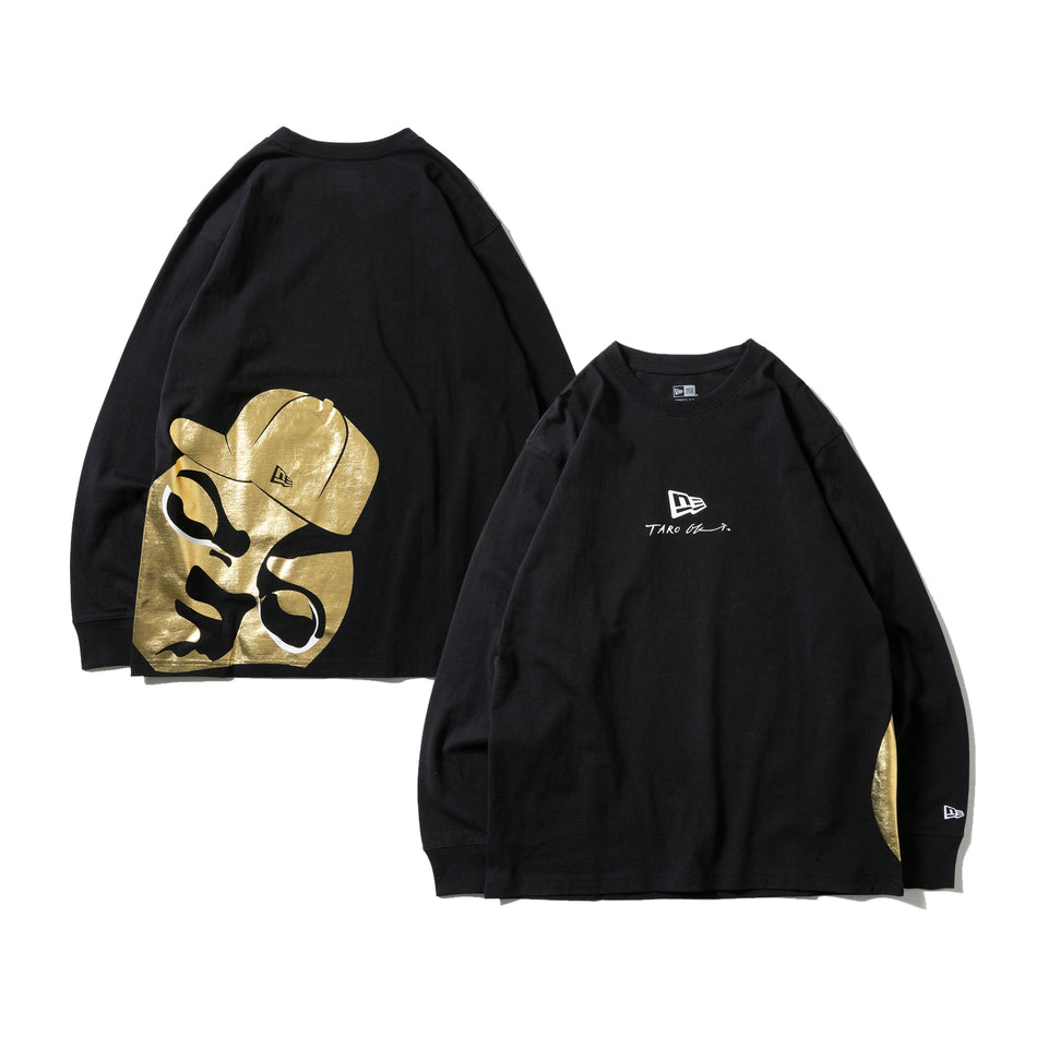 長袖 コットン Tシャツ Taro Okamoto 岡本太郎 太陽の顔 フラッグロゴ ブラック リラックスフィット