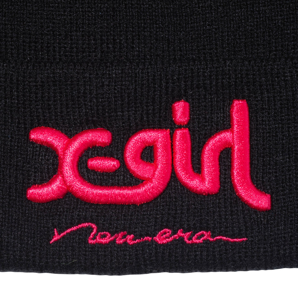ベーシック カフニット X-GIRL ミルズロゴ ブラック × ラヴァレッド