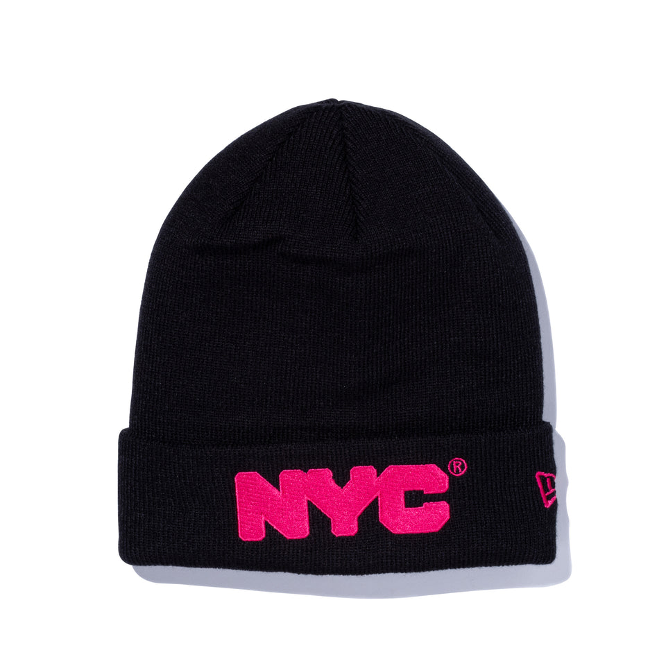 ベーシック カフニット NYC チャンキーロゴ ブラック × ストロベリー