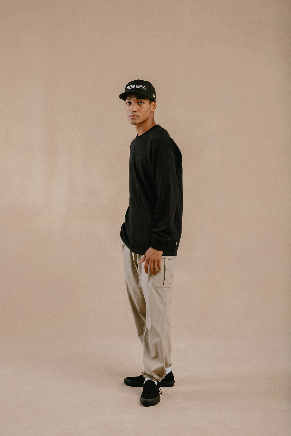 長袖 フットボール コットン Tシャツ NEW ERA BLACK LABEL ヘビーウェイト ブラック